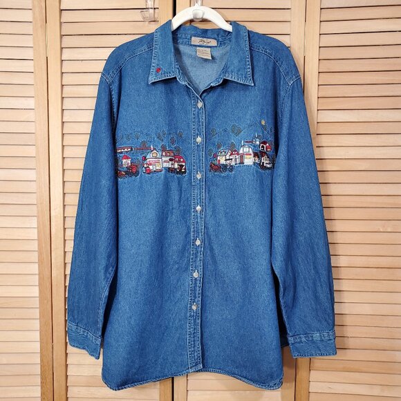 Just My Size Tops - Just My Size Women's Embroidered Button Front Denim Shirt 22W/24W